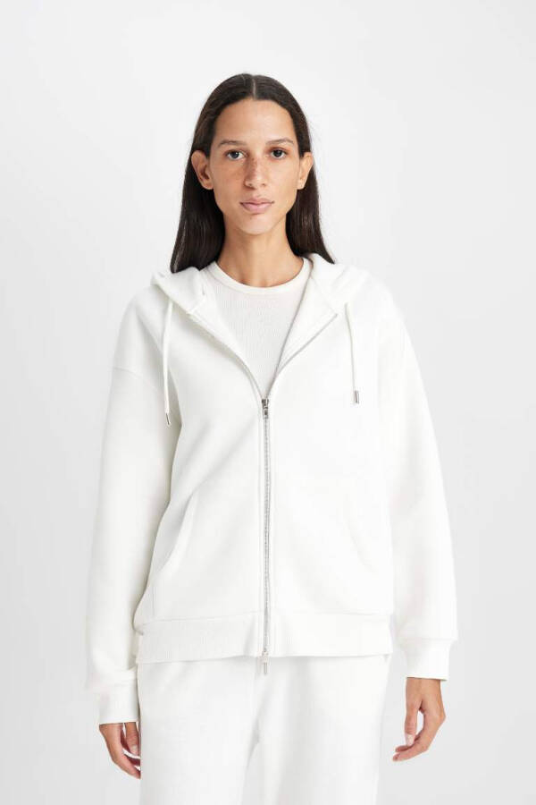 Relax Fit Hooded Zip-Up Sweatshirt Ecru - 4