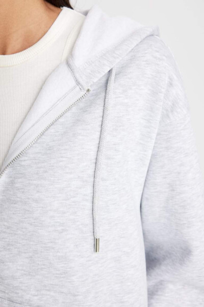 Relax Fit Hooded Zip-Up Sweatshirt Grey Melange - 5