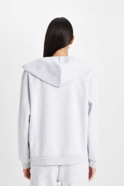 Relax Fit Hooded Zip-Up Sweatshirt Grey Melange - 7