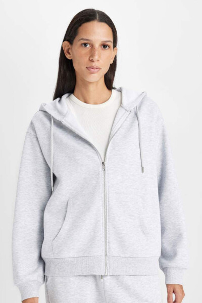 Relax Fit Hooded Zip-Up Sweatshirt Grey Melange - 6