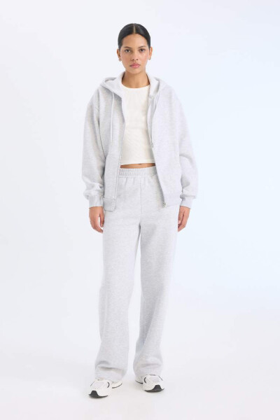 Relax Fit Hooded Zip-Up Sweatshirt Grey Melange - 2