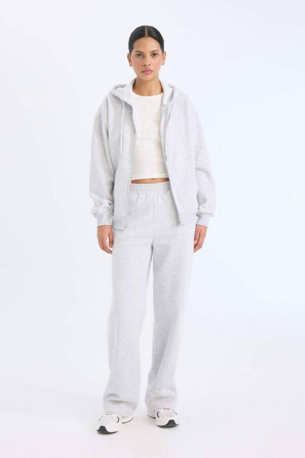 Relax Fit Hooded Zip-Up Sweatshirt Grey Melange - 2