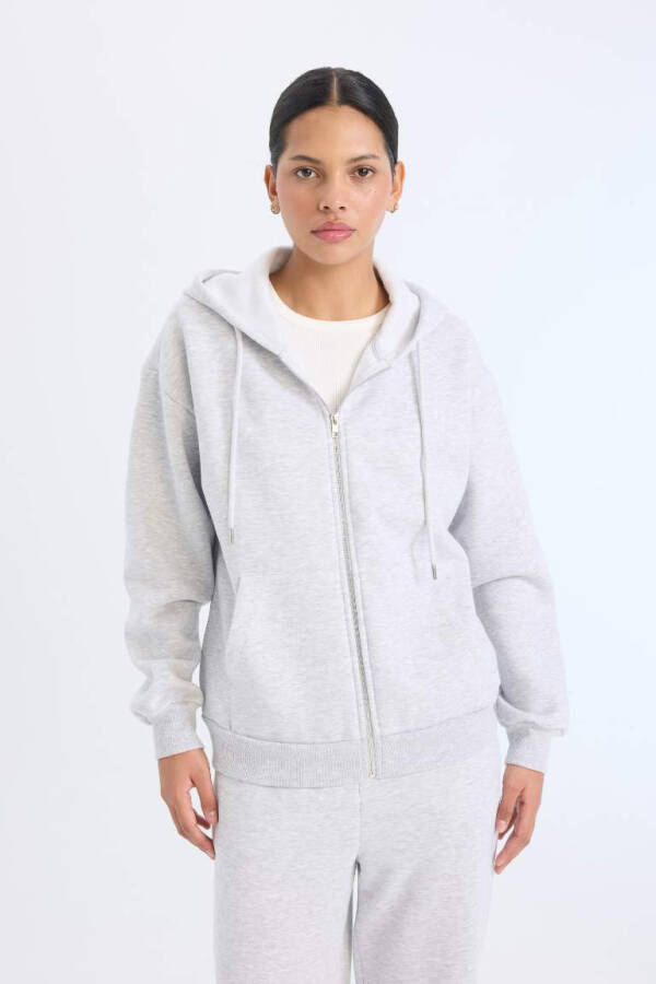 Relax Fit Hooded Zip-Up Sweatshirt Grey Melange - 5