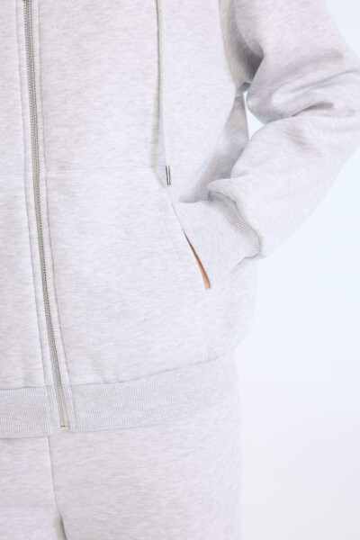 Relax Fit Hooded Zip-Up Sweatshirt Grey Melange - 6