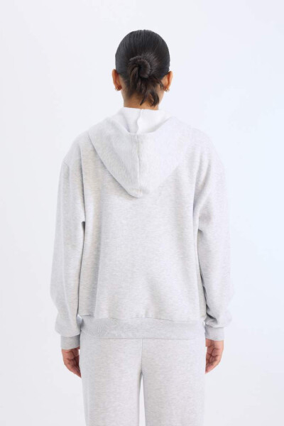 Relax Fit Hooded Zip-Up Sweatshirt Grey Melange - 7