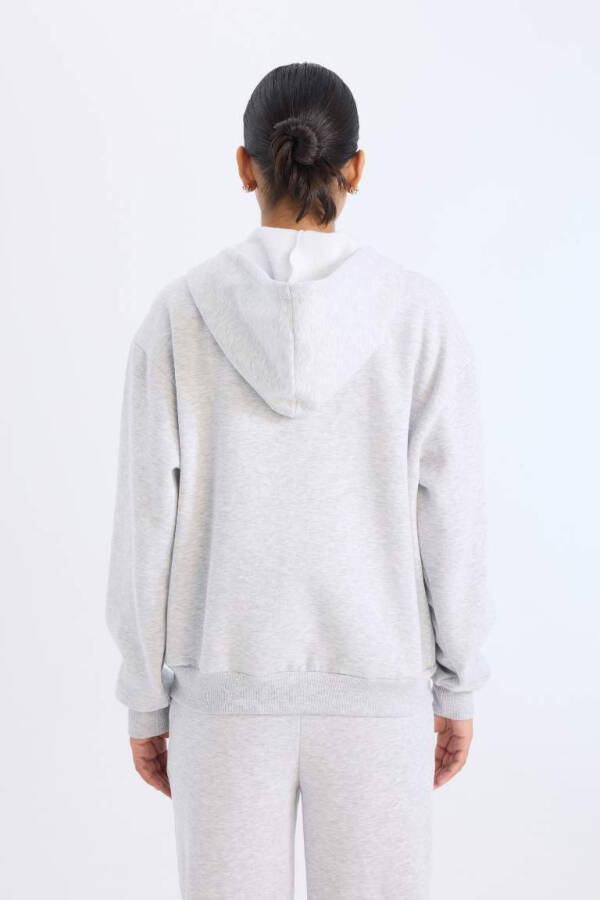 Relax Fit Hooded Zip-Up Sweatshirt Grey Melange - 7