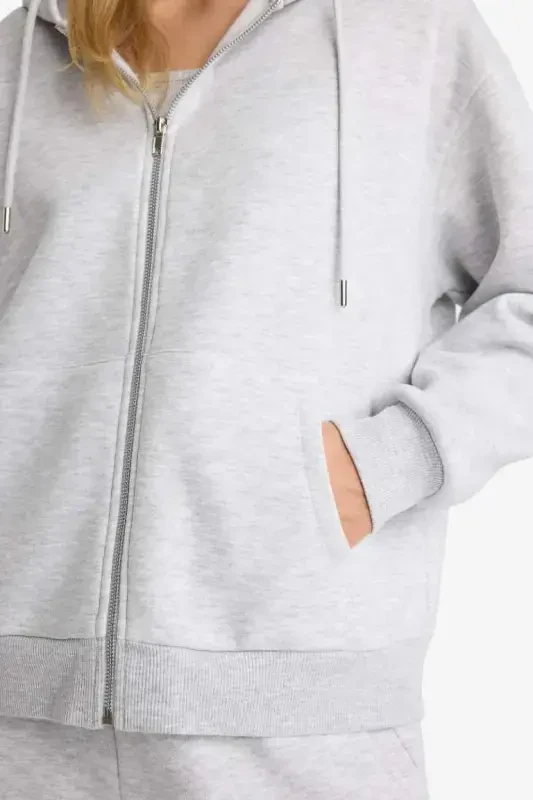Relax Fit Hooded Zip-Up Sweatshirt Grey Melange - 6