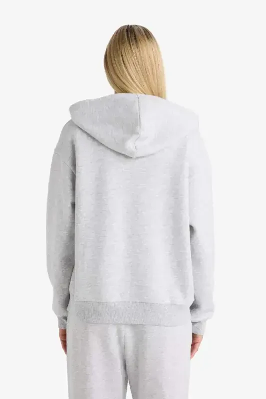 Relax Fit Hooded Zip-Up Sweatshirt Grey Melange - 7