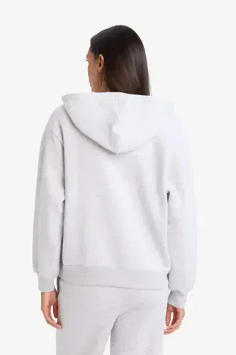 Relax Fit Hooded Zip-Up Sweatshirt Grey Melange - 5
