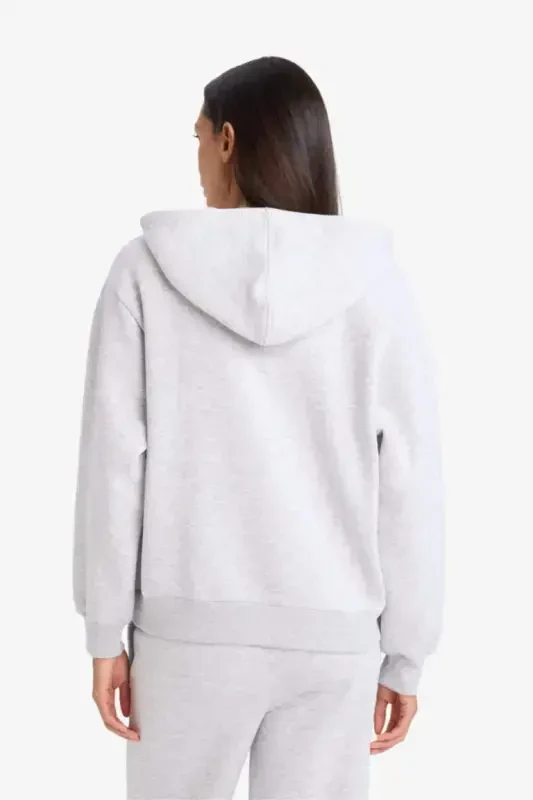 Relax Fit Hooded Zip-Up Sweatshirt Grey Melange - 5