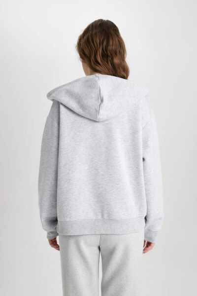 Relax Fit Hooded Zip-Up Sweatshirt Grey Melange - 13