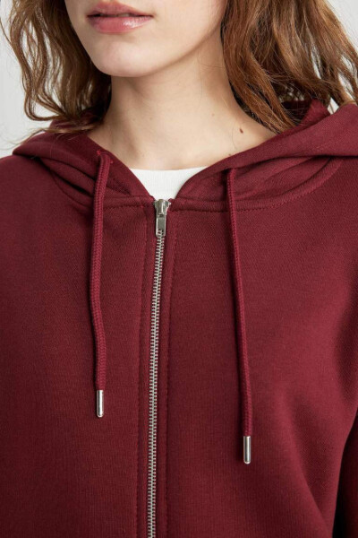 Relax Fit Kapüşonlu Fermuarlı Sweatshirt Bordo - 9