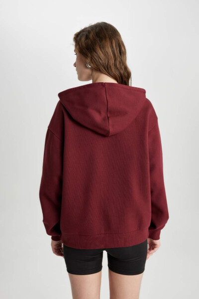 Relax Fit Kapüşonlu Fermuarlı Sweatshirt Bordo - 10