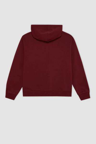 Relax Fit Kapüşonlu Fermuarlı Sweatshirt Bordo - 3