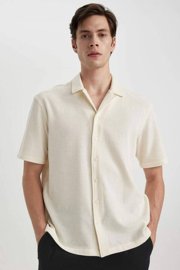 Relax Fit Open Collar Cotton Short Sleeve Shirt Sand - 6