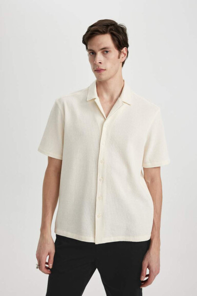 Relax Fit Open Collar Cotton Short Sleeve Shirt Sand - 3