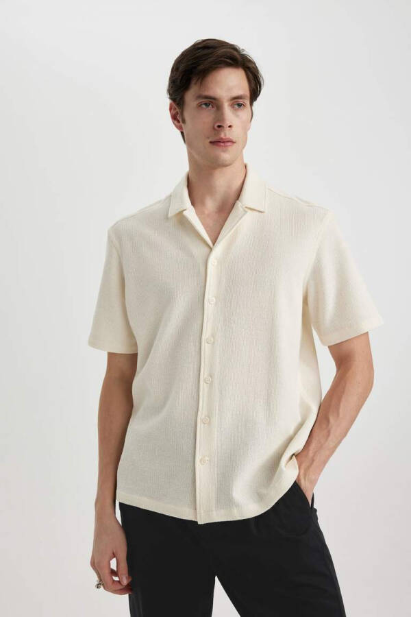 Relax Fit Open Collar Cotton Short Sleeve Shirt Sand - 4