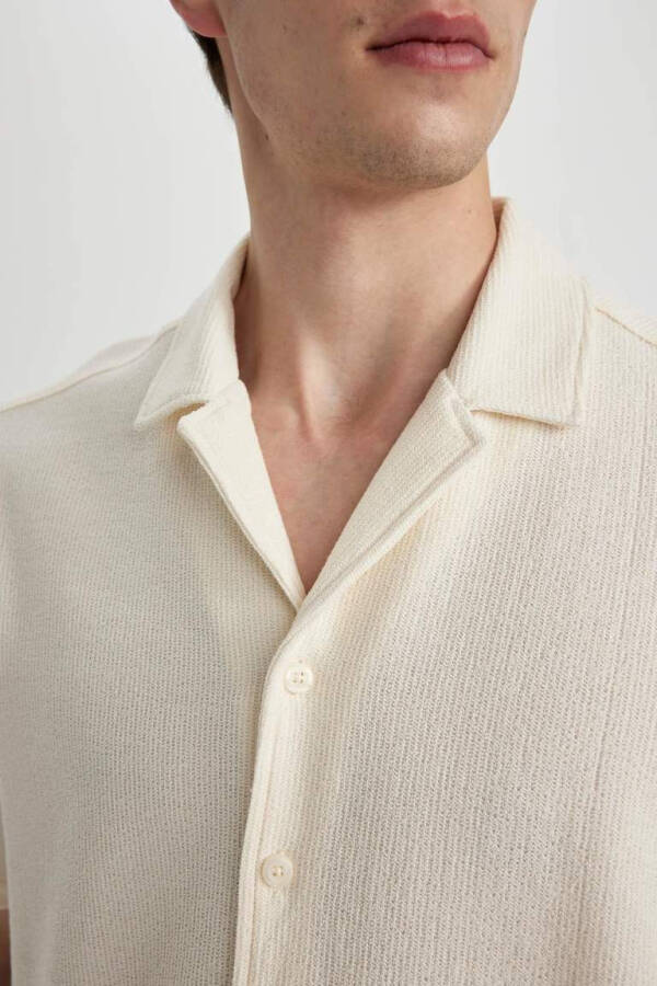 Relax Fit Open Collar Cotton Short Sleeve Shirt Sand - 5