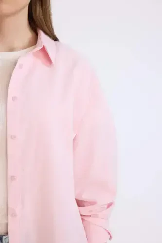 Relax Fit Oxford Long Sleeve Shirt Tunic-Light Pink - 4