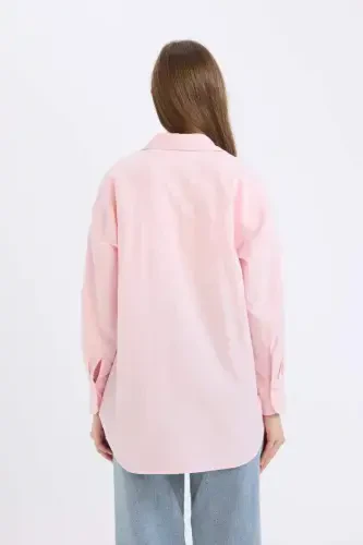 Relax Fit Oxford Long Sleeve Shirt Tunic-Light Pink - 5