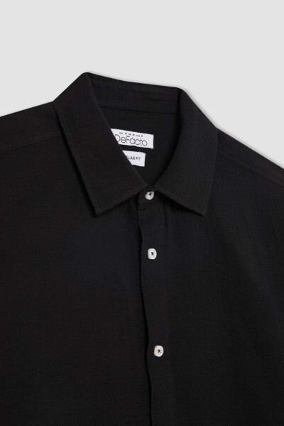 Relax Fit Polo Collar Cotton Long Sleeve Shirt Black - 8