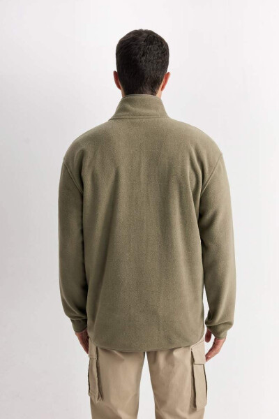 Relax Fit Stand Collar Fleece Zip Sweatshirt Khaki - 6