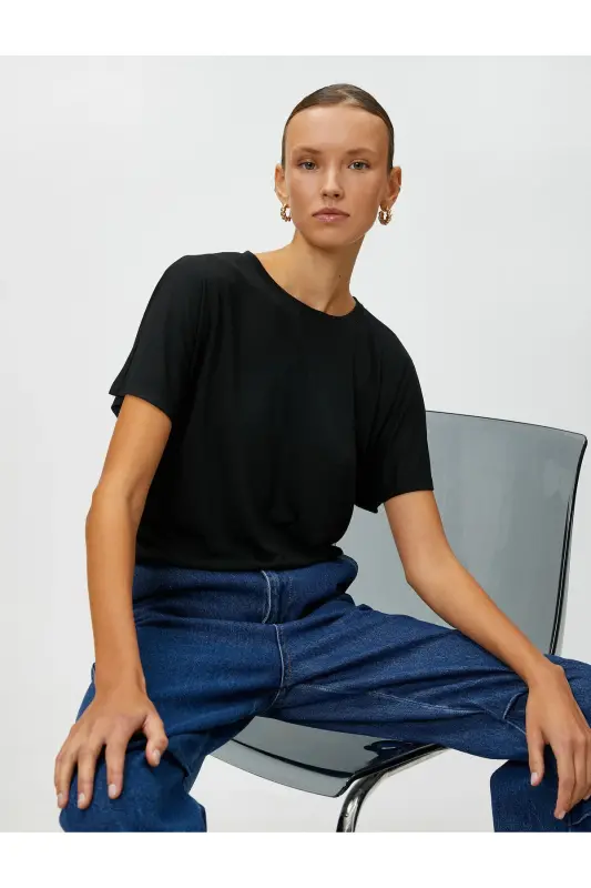 Relax Fit Tişört Bisiklet Yaka-Siyah - KOTON