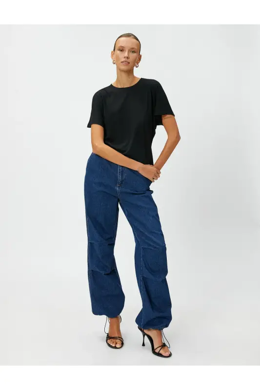 Relax Fit Tişört Bisiklet Yaka-Siyah - 2