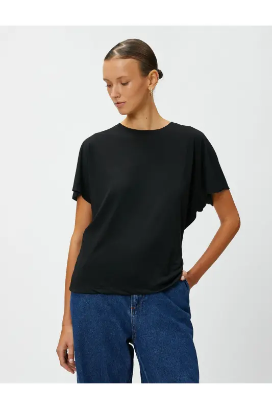 Relax Fit Tişört Bisiklet Yaka-Siyah - 3