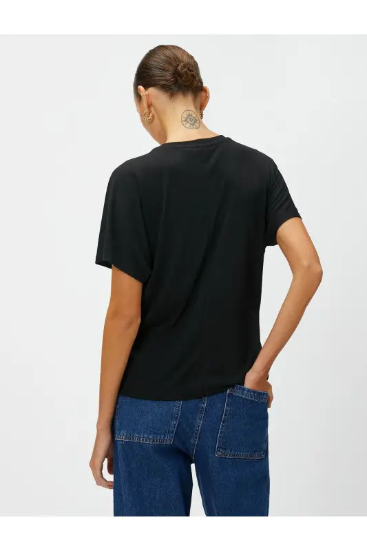 Relax Fit Tişört Bisiklet Yaka-Siyah - 4