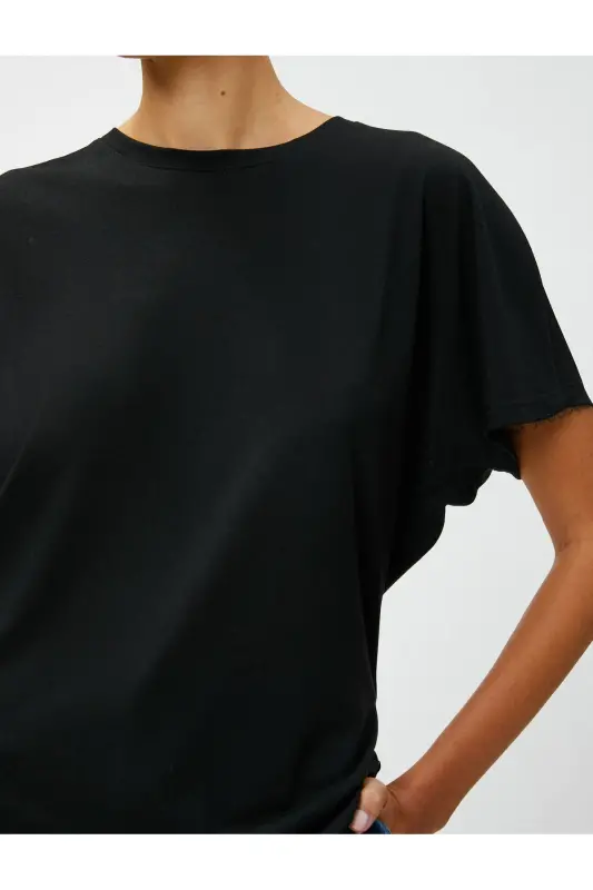 Relax Fit Tişört Bisiklet Yaka-Siyah - 5