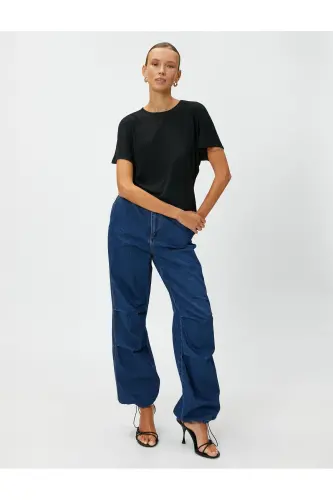 Relax Fit Tişört Bisiklet Yaka-Siyah - KOTON (1)