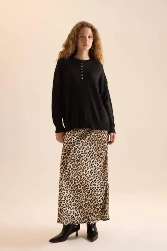 Relax Fit Трикотажный Свитер с Пуговицами D4913axns-Siyah - DEFACTO (1)