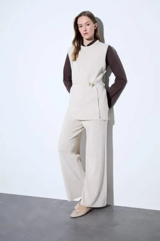 Relax Fit Wide Leg Trousers-Ecru - 1