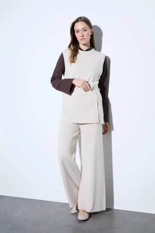 Relax Fit Wide Leg Trousers-Ecru - 2