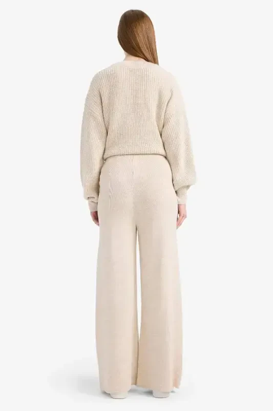 Relax Fit Wide Leg Trousers-Ecru - 8