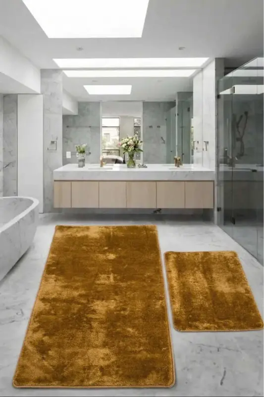 Relax Gold 80x150 + 50x80 cm. Büyük Boy 2'li Banyo Halısı Paspası Seti Kaymaz Klozet Takımı - Altın - 1