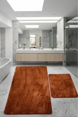 Relax Kahve 80x150 + 50x80 cm. Büyük Boy 2'li Banyo Halısı Paspası Seti Kaymaz Klozet Takımı - Kahverengi 