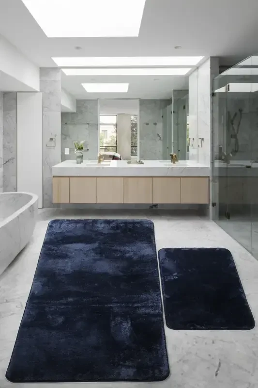Relax Lacivert 80x150 + 50x80 см. Большой размер 2 шт. Комплект ковриков для ванной Нескользящий коврик для туалета - темно-синий - BONNY HOME