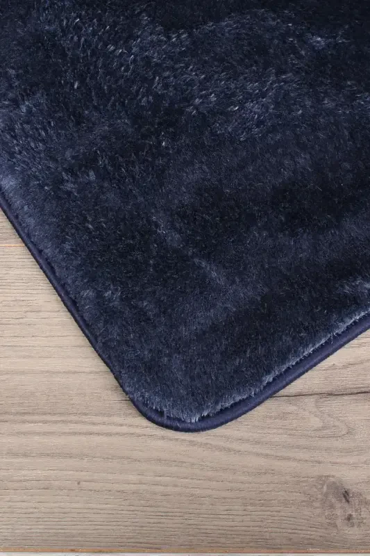 Relax Navy Blue 80x150 + 50x80 cm. Large Size 2-Piece Bathroom Rug Mat Set Non-Slip Toilet Seat Cover Set - Navy Blue - 2