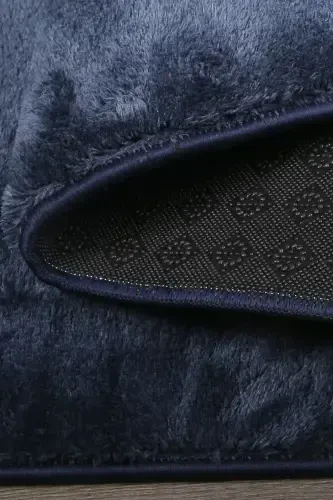 Relax Navy Blue Fringed Stain Resistant Non-Slip Washable Runner Long Furry Plush Post Modern Carpet-Navy Blue - 3