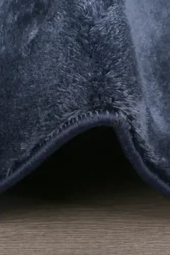 Relax Navy Blue Fringed Stain Resistant Non-Slip Washable Runner Long Furry Plush Post Modern Carpet-Navy Blue - 4