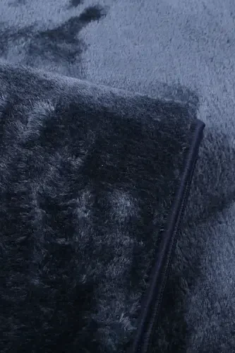 Relax Navy Blue Fringed Stain Resistant Non-Slip Washable Runner Long Furry Plush Post Modern Carpet-Navy Blue - 5