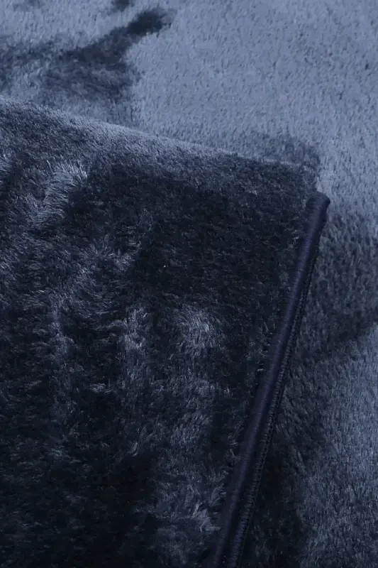 Relax Navy Blue Fringed Stain Resistant Non-Slip Washable Runner Long Furry Plush Post Modern Carpet-Navy Blue - 5