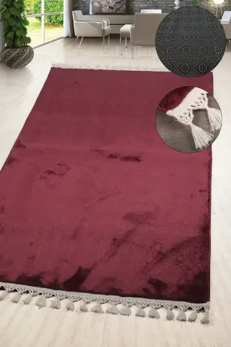Relax Plum Fringed Stain Resistant Non-Slip Washable Runner Fluffy Plush Modern Kitchen Carpet-Plum 