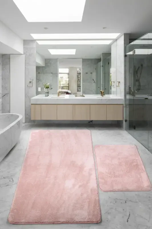 Relax Powder 80x150 + 50x80 cm Large Size 2-Piece Bath Rug Mat Set Non-Slip Toilet Set-Powder - BONNY HOME