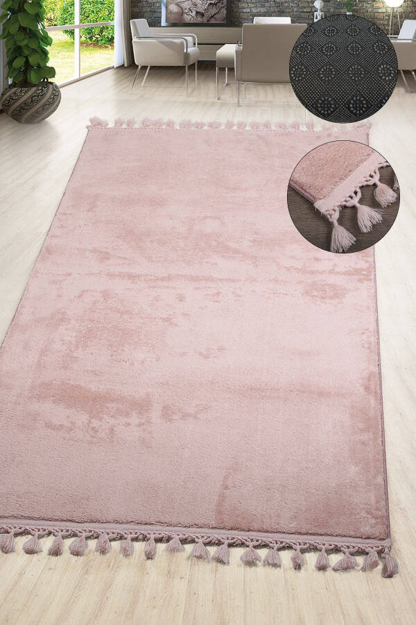 Relax Powder Tassel Stain-Resistant Non-Slip Base Washable Rug Long-Pile Plush Post-Modern Carpet - 1