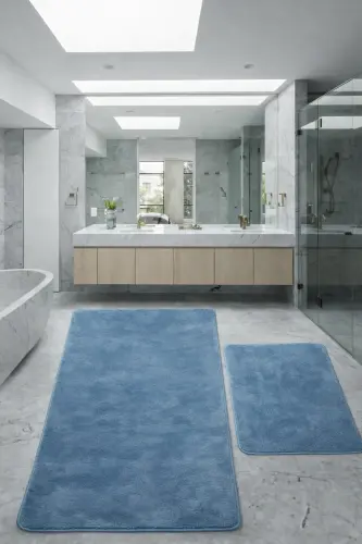 Relax Turkuaz 80x150 + 50x80 cm. Büyük Boy 2'li Banyo Halısı Paspası Seti Kaymaz Klozet Takımı - Turkuaz - 1
