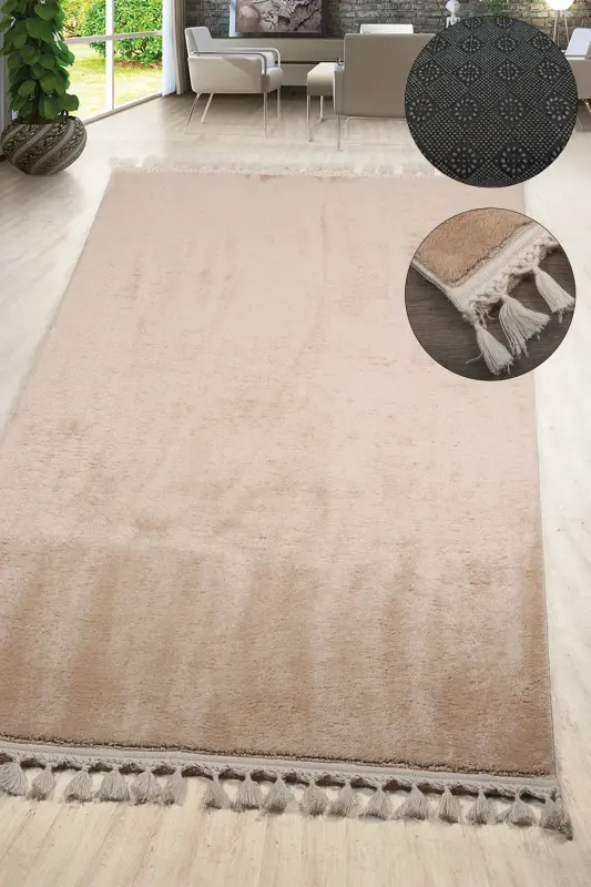 Relax Vizon Sochli Leke Tutmas Kaymas Taban Yuviladigan Yo'lak Uzun Tukli Peluş Post Zamonaviy Gilam - Vizon - 1