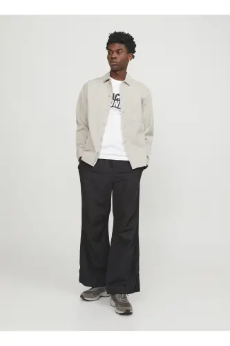 Relaxed cream men's shirt JCOCOLLECTIVE ZAC OVERSHIRT LS SN - 5